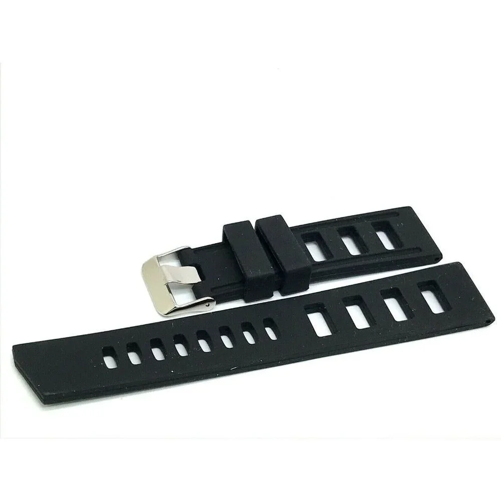 Men's Watch Band Replacement Black Rubber Strap 22mm Lug Silver Tone Buc…